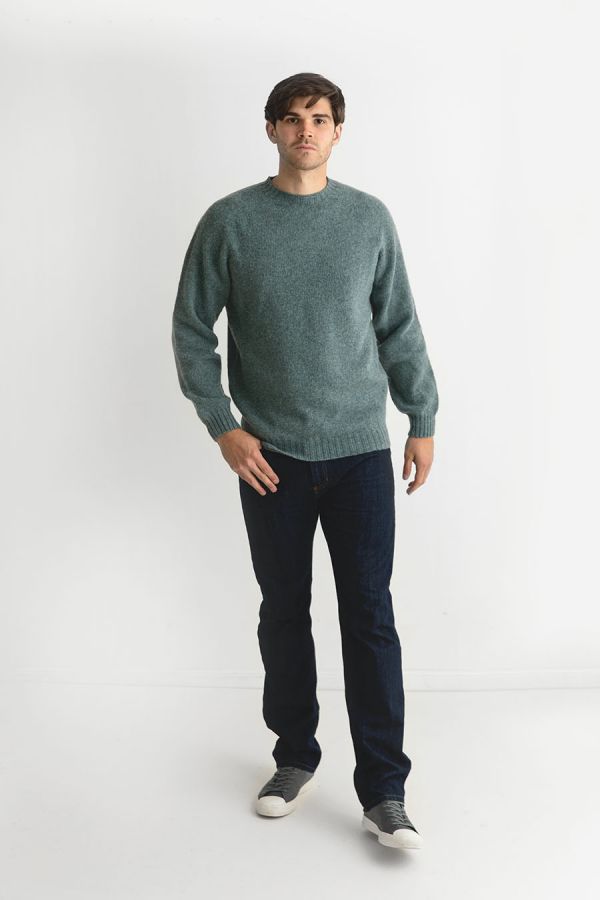 Mens Graphite Green Shetland wool Jumper Sweater Seamless Saddle Shoulder