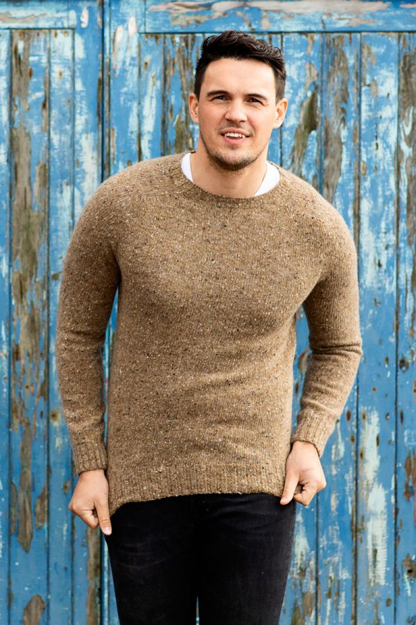 Mens Sand Donegal merino wool jumper sweater beige brown