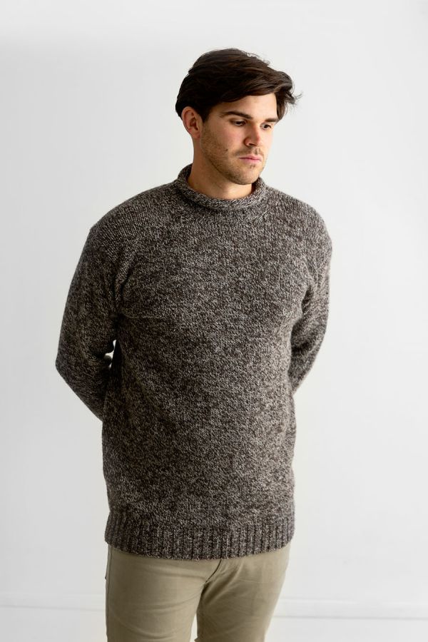 mens undyed wool jumper sweater roll neck chunky brown pebble