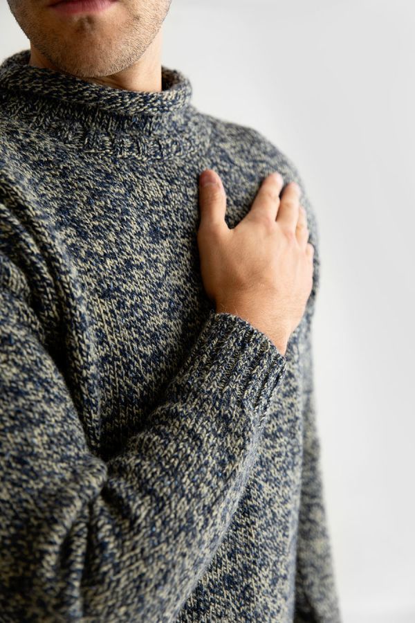 mens scottish wool roll neck jumper sweater blue green grey
