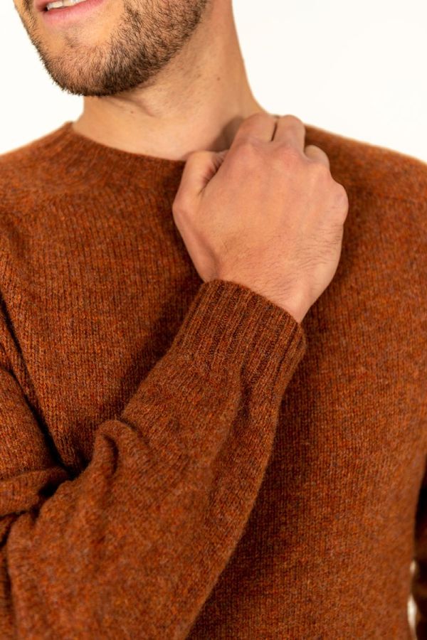 mens shetland wool jumper sweater sienna brown rust