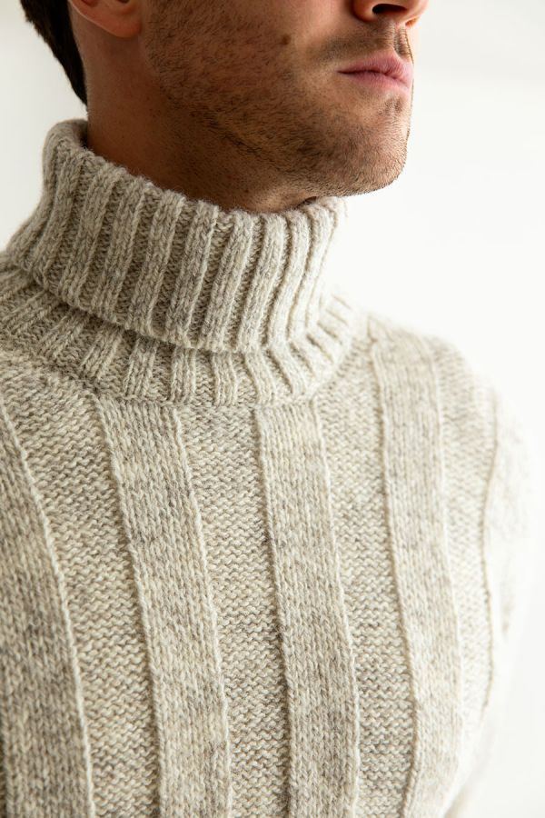Mens undyed chunky scottish wool polo neck jumper sweater
