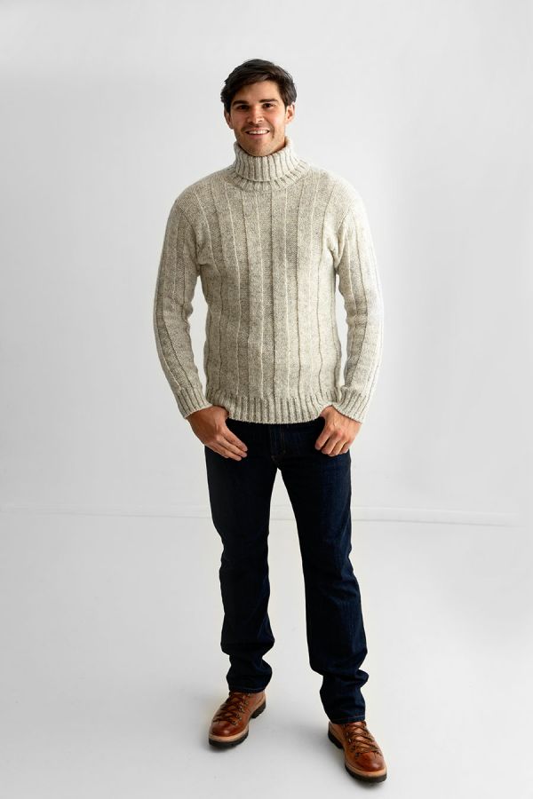 Mens undyed wool turtle neck sweater polo jumper ribbed