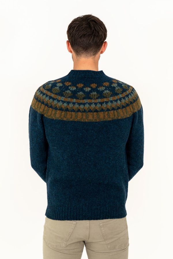 mens wool fair isle jumper sweater teal staffa