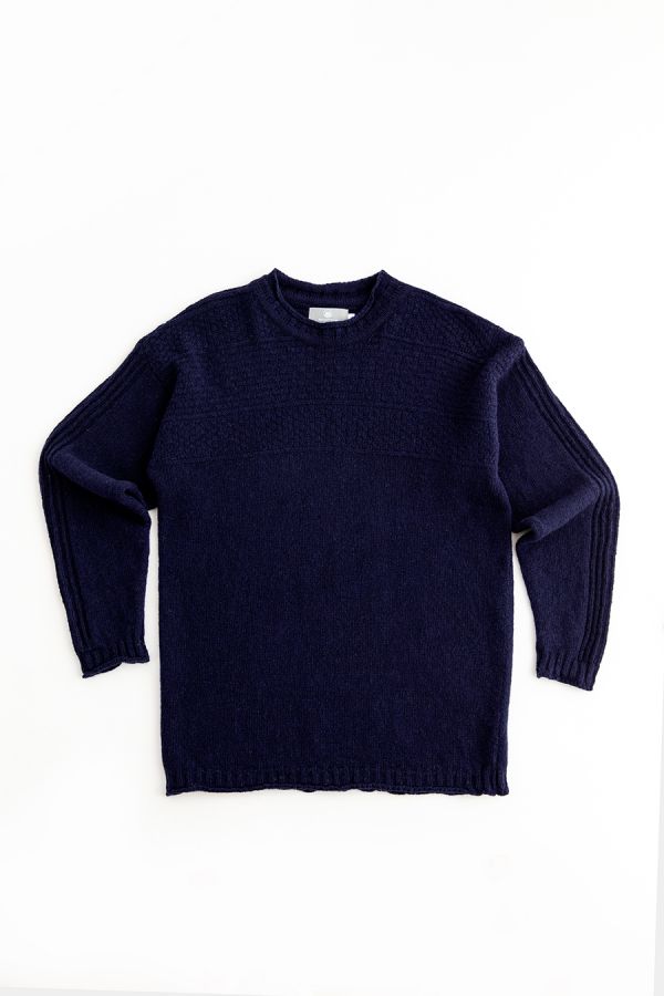 mens gansey jumper sweater wool navy blue scottish breakwater