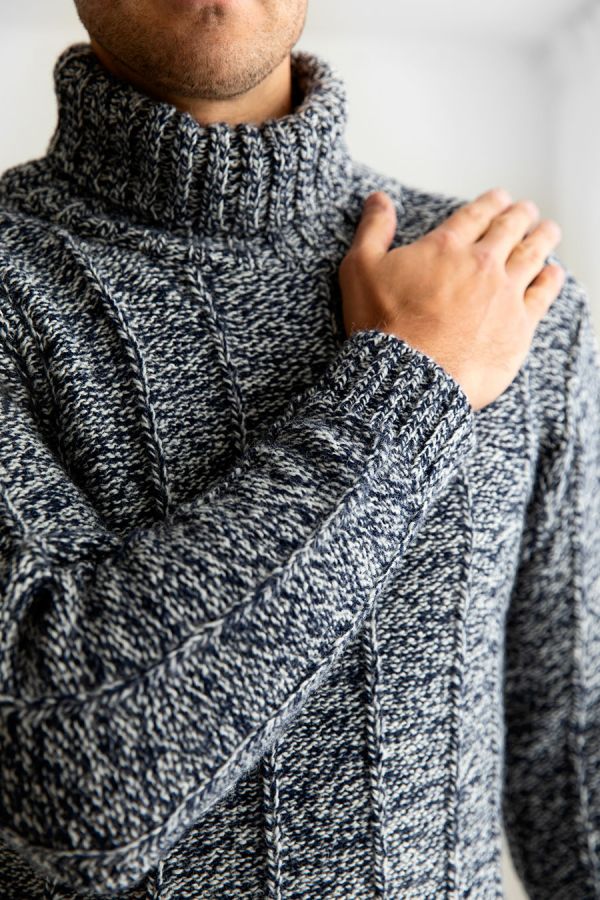 mens scottish wool needle rib polo neck jumper sweater