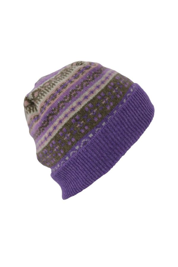 purple fairisle hat wool beanie clyde