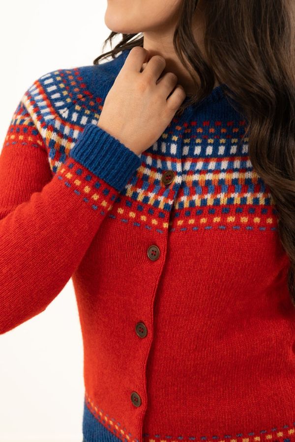 Red wool fair isle cardigan sweater womens blocks