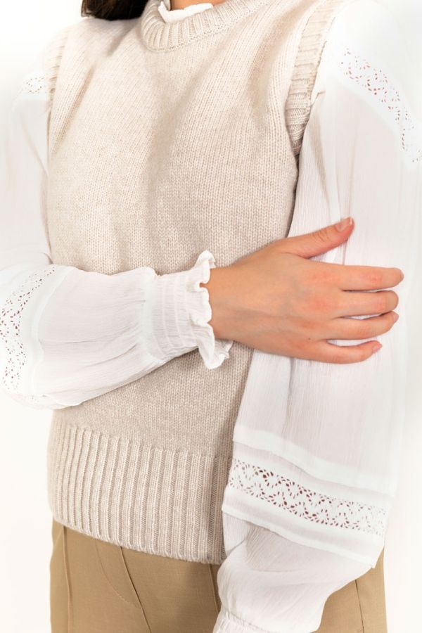 Linen beige womens tank top sweater vest