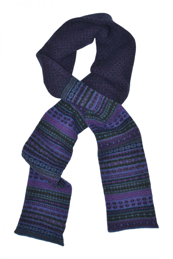 fair isle scarf purple green lambs wool
