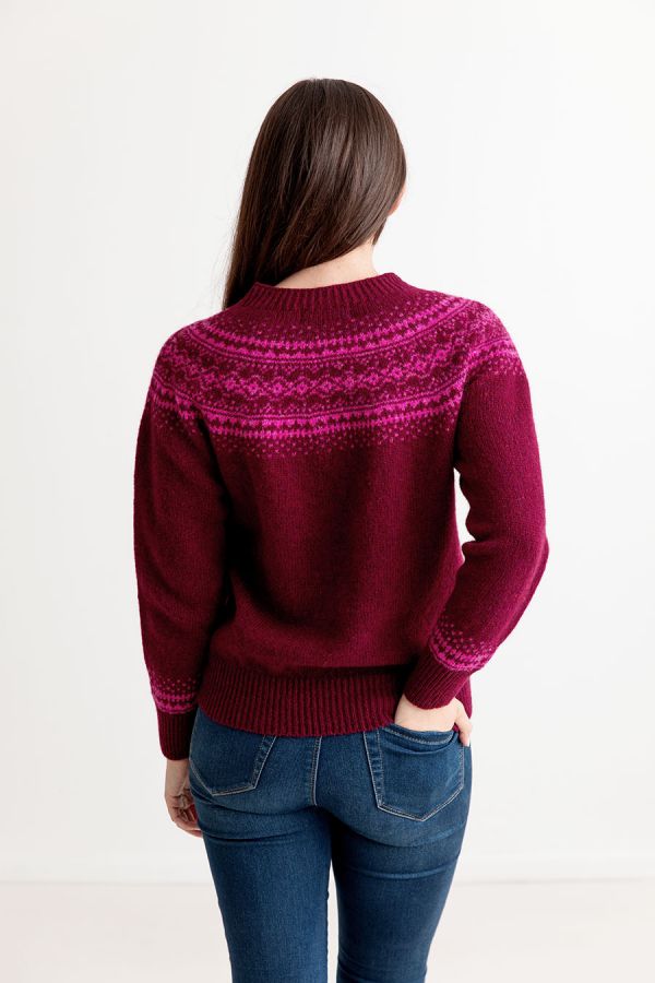 womens aviemore yoke fair isle jumper sweater burgundy wool
