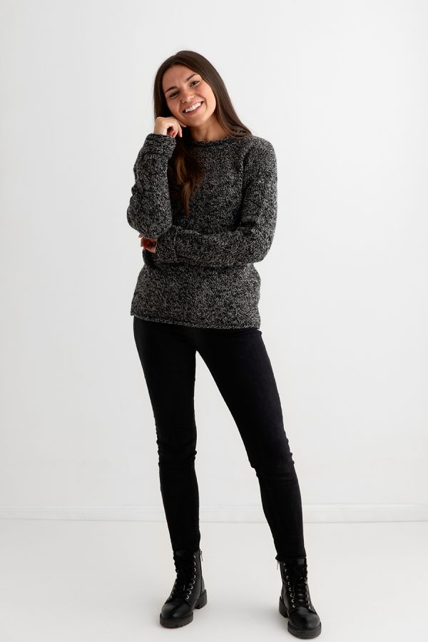 womens black chunky wool cuffed jumper sweater full