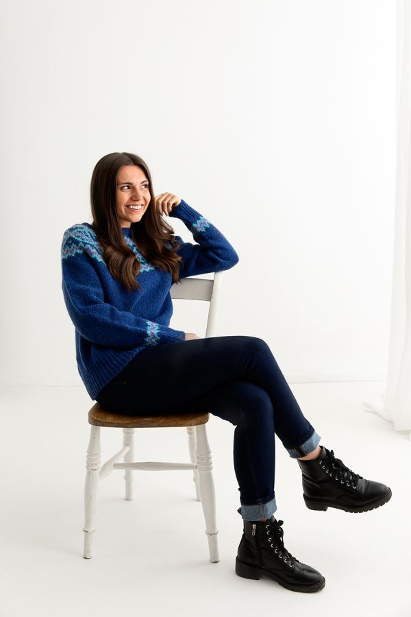 womens blue chunky wool fair isle jumper sweater full