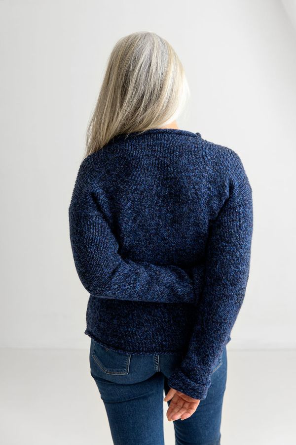 womens navy blue chunky wool jumper sweater back