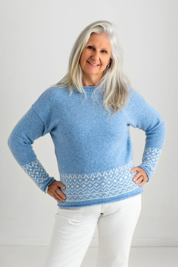 womens blue fair isle jumper sweater braemar wool relaxed