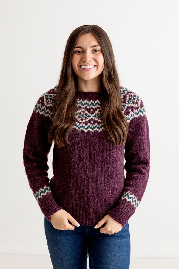 womens chunky fair isle jumper sweater purple wool aubergine finnieston yoke