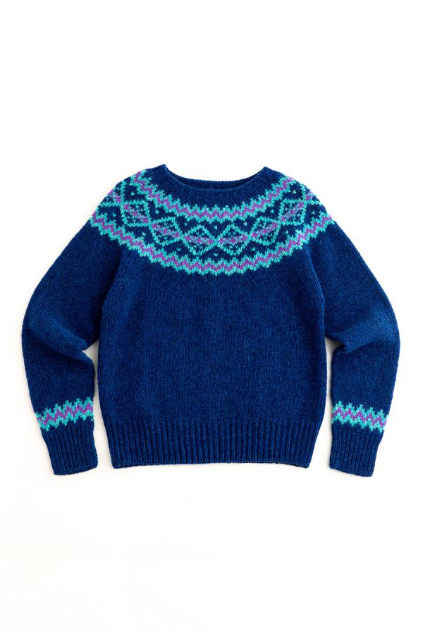 womens chunky fair isle royal blue sweater jumper finnieston yoke