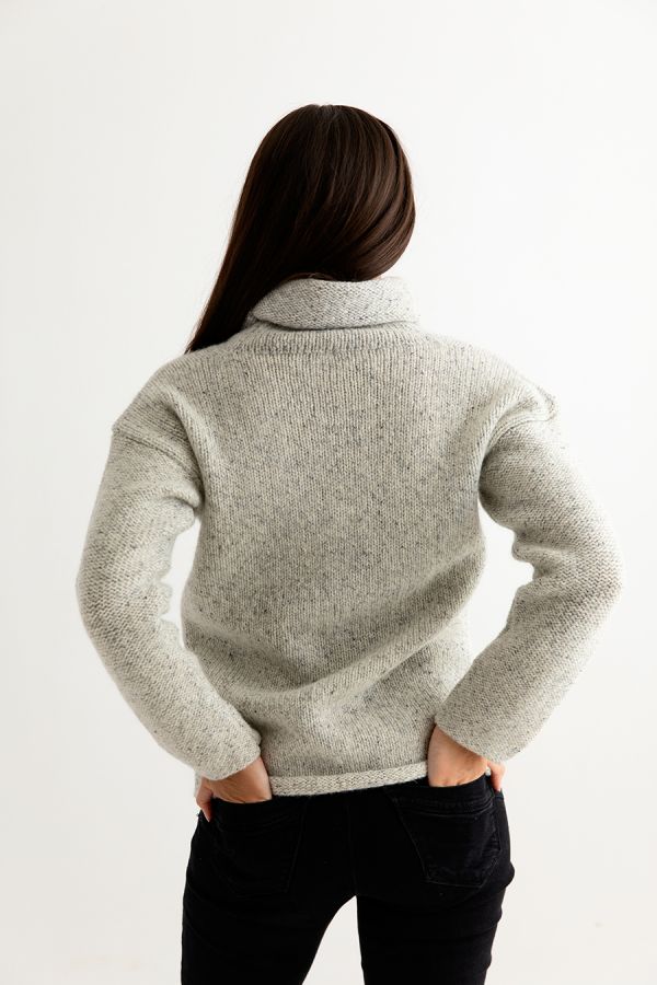 womens chunky wool cowl neck jumper sweater. light grey back