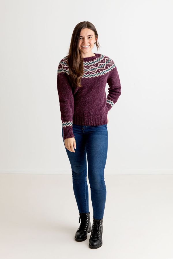 womens chunky wool fairisle jumper sweater aubergine purple finnieston