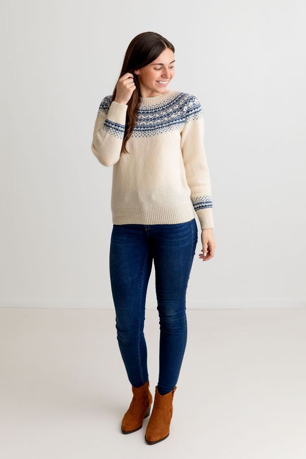 womens cream fair isle sweater shetland wool aviemore yoke