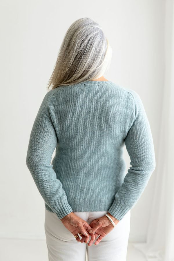 womens duck egg moss stitch jumper sweater back