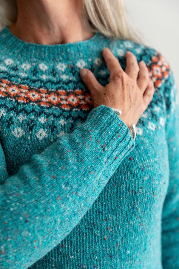 womens fair isle aqua jumper sweater wool croft donegal merino