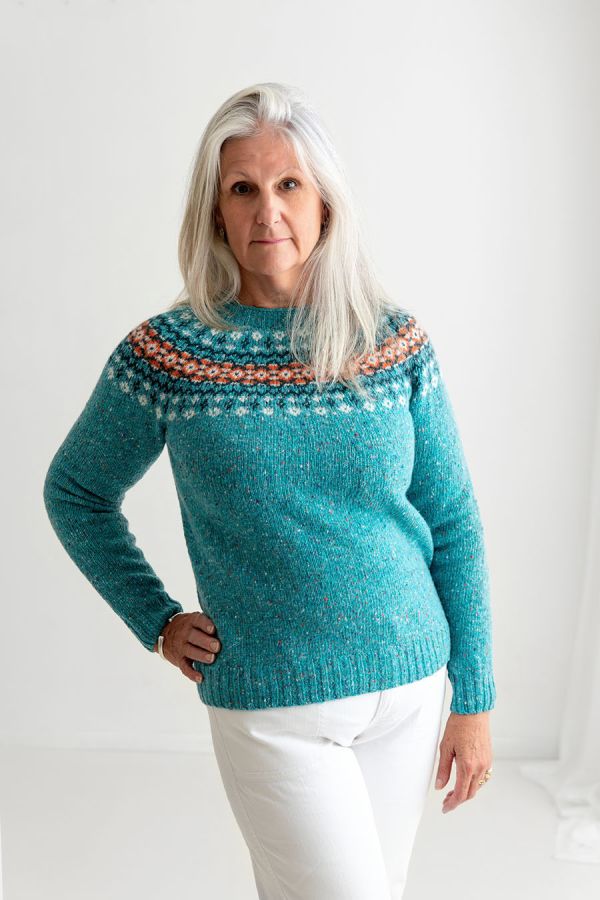 womens fair isle aqua jumper sweater wool croft turquoise merino