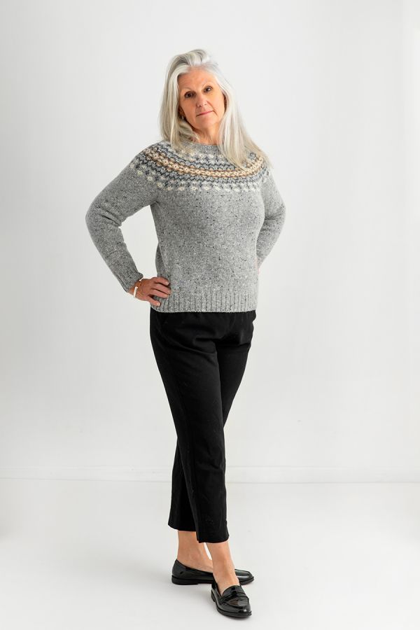 womens fair isle grey jumper sweater wool merino donegal croft gray