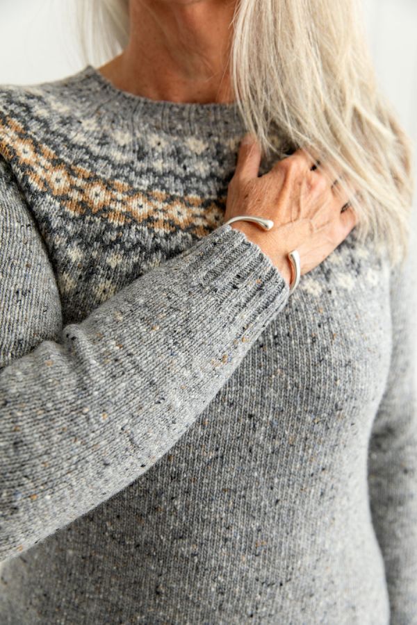 womens fair isle grey wool merino donegal jumper sweater