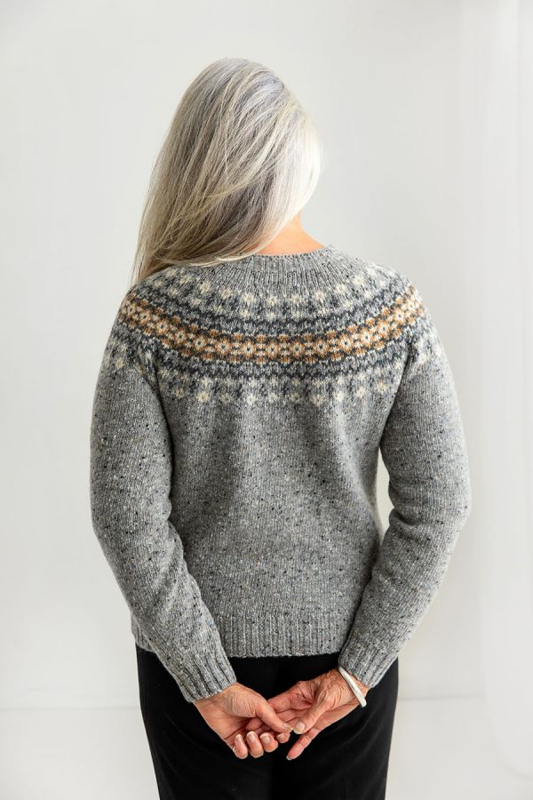 womens fair isle grey jumper sweater wool merino donegal croft back