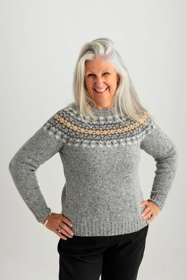 womens fair isle grey jumper sweater wool merino donegal croft yoke
