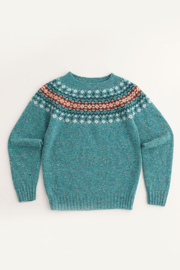 womens fair isle jumper sweater aqua wool croft yoke