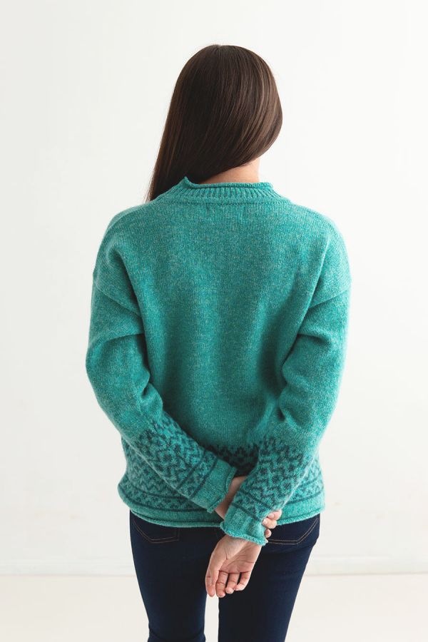 womens fair isle jumper sweater aqua wool braemar back