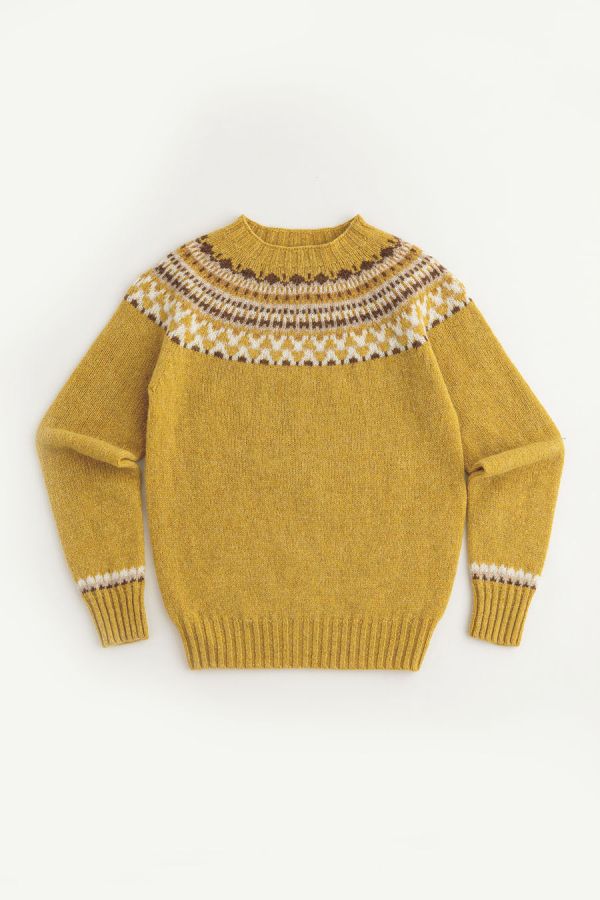 womens fair isle jumper sweater yellow mustard wool lido yoke