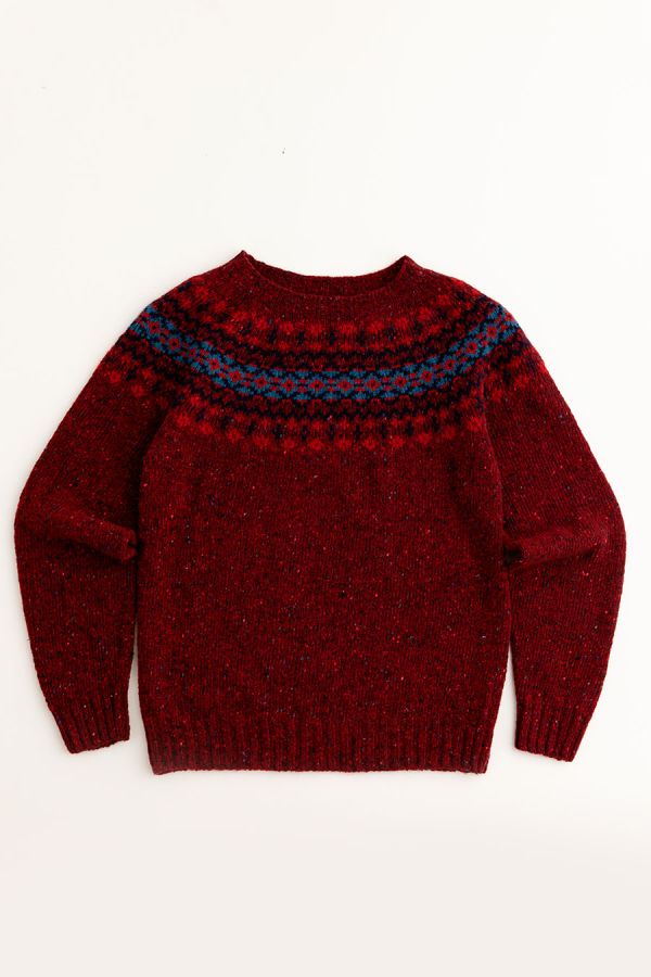womens fair isle jumper sweater red wool croft yoke