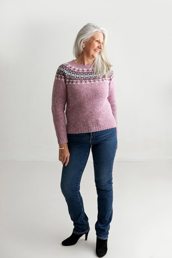 womens fair isle pink jumper sweater wool merino croft donegal