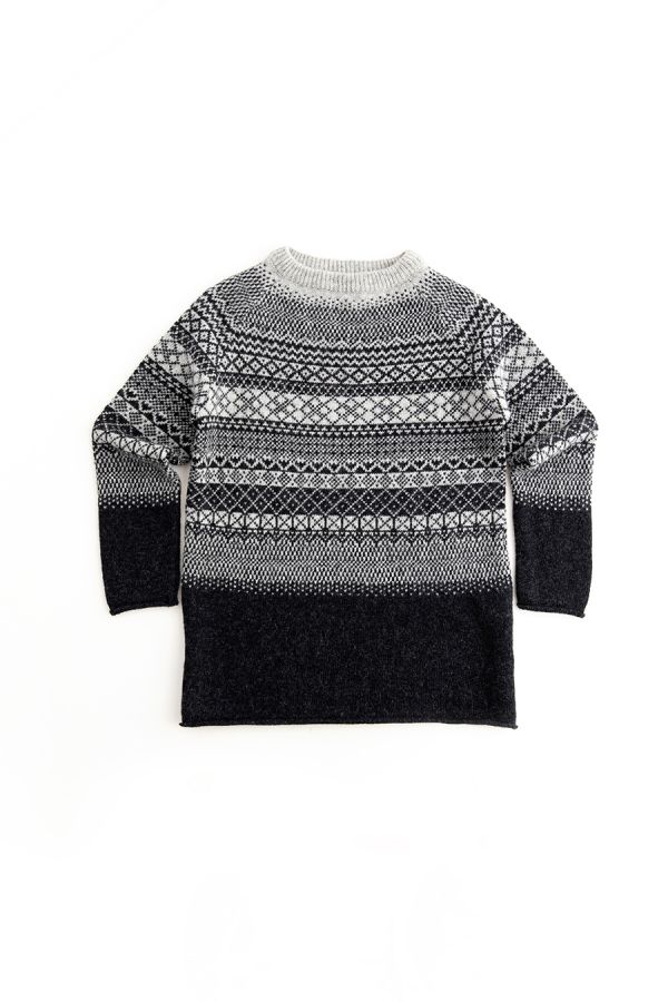 womens fair isle tunic jumper sweater charcoal grey wool