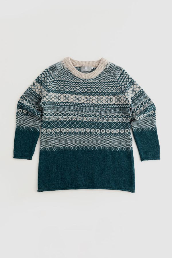 womens teal shetland wool fair isle jumper sweater
