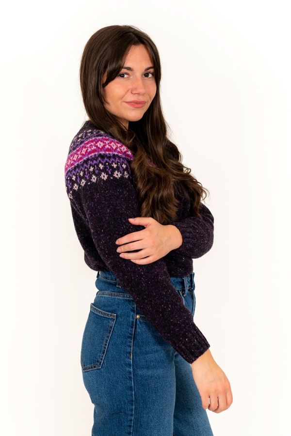 womens fair isle purple donegal jumper sweater wool croft 
