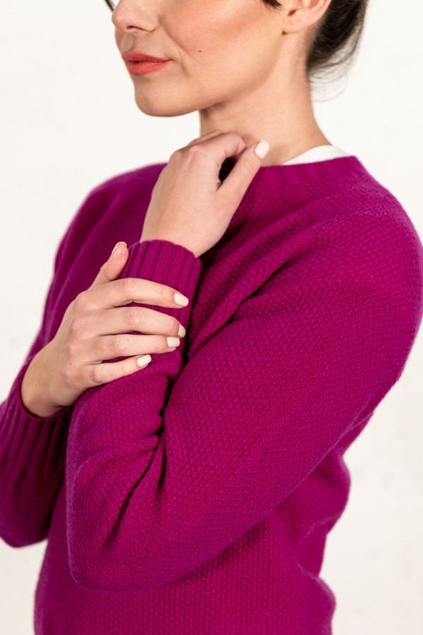 womens fuchsia pink moss stitch lambs wool jumper sweater fine geelong