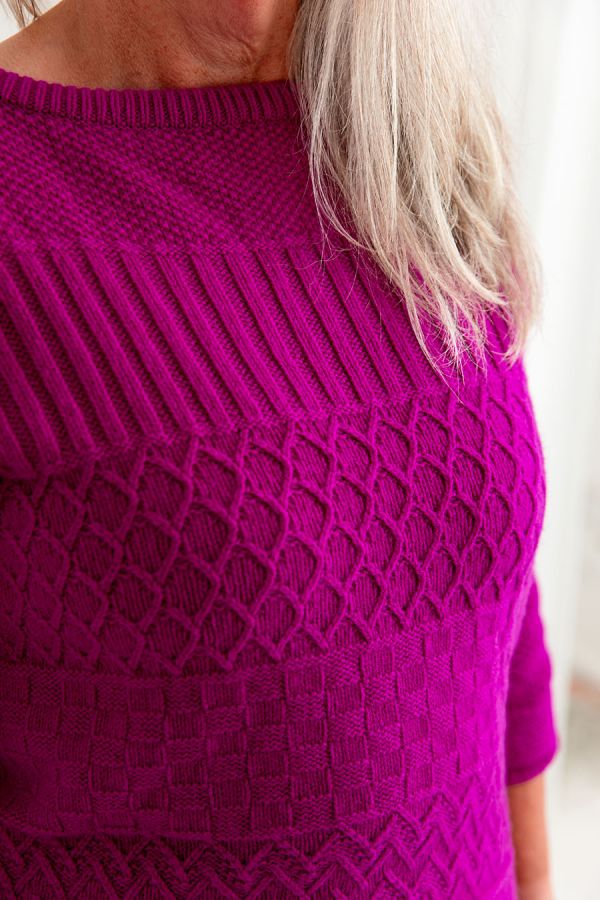 Womens fuchsia pink gansey jumper sweater boat neck guernsey