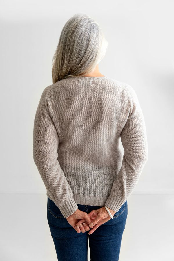 womens grey moss stitch jumper sweater back