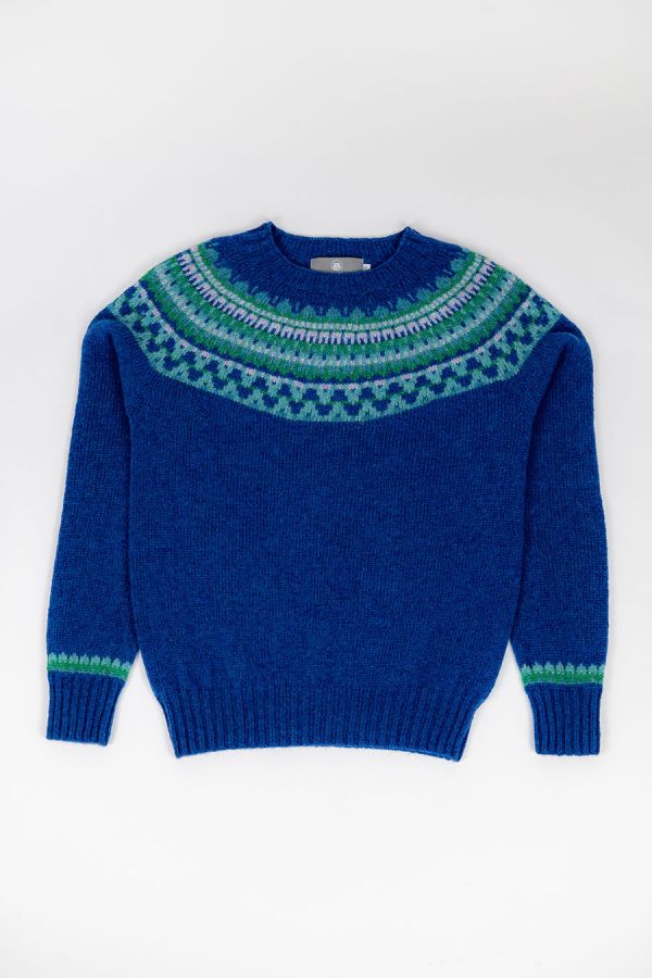 blue wool fair isle womens jumper sweater lido yoke