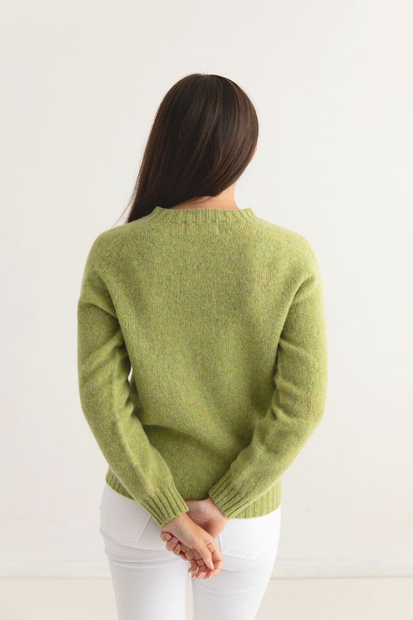 womens lime shetland wool jumper sweater saddle shoulder green back
