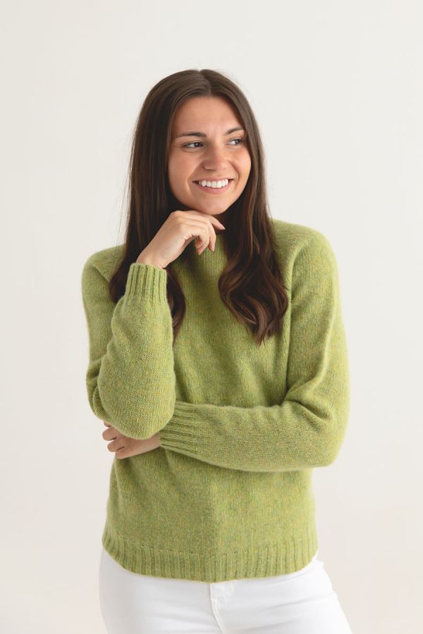 womens lime shetland wool jumper sweater saddle shoulder green front