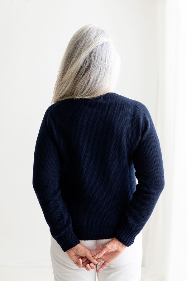 womens navy moss stitch jumper sweater back