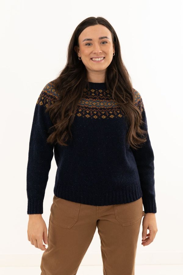 Womens navy blue fair isle donegal wool jumper sweater croft