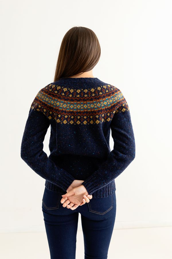 womens fair isle navy blue jumper sweater croft yoke back