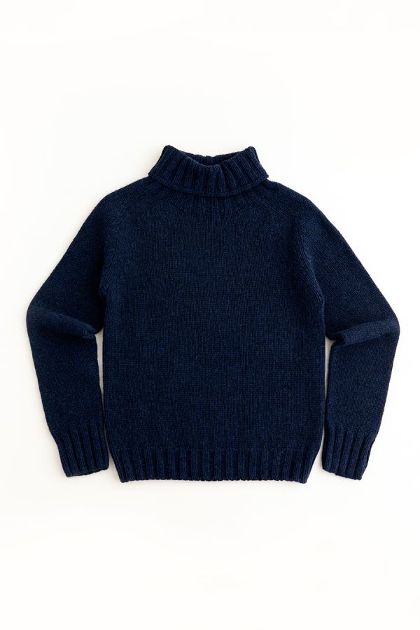womens navy blue polo neck jumper sweater chunky lambs wool