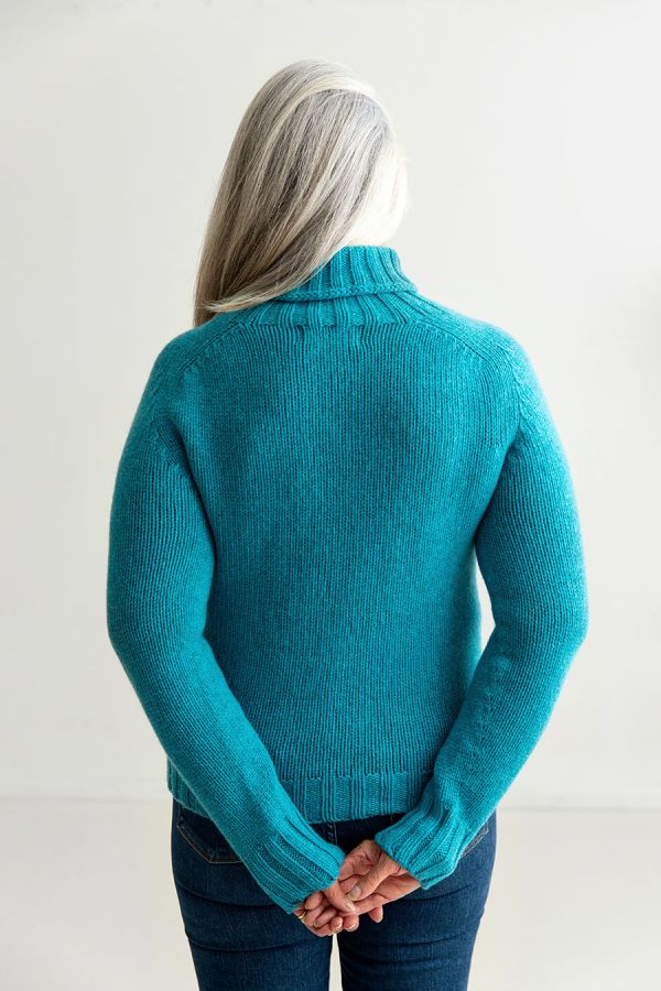 womens chunky wool polo neck jumper sweater turquoise geelong lambswool